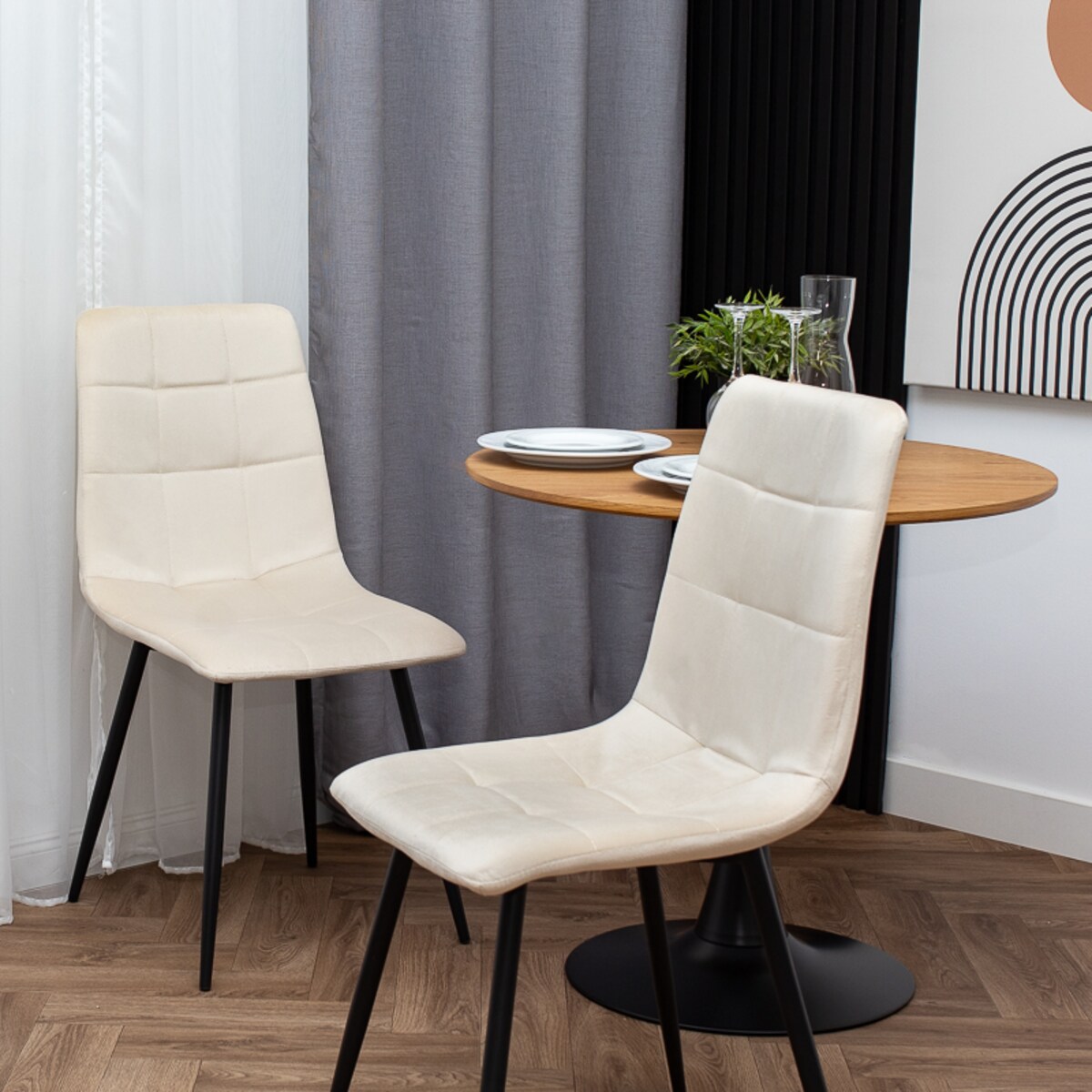 Krzesło tapicerowane welurowe pikowane beżowe do salonu