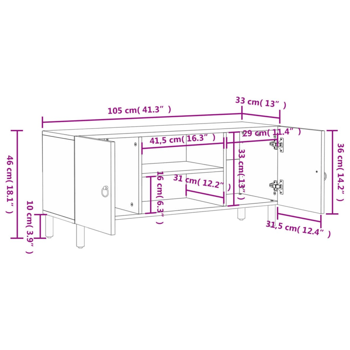 vidaXL Szafka pod telewizor, 105x33x46 cm, lite drewno mango