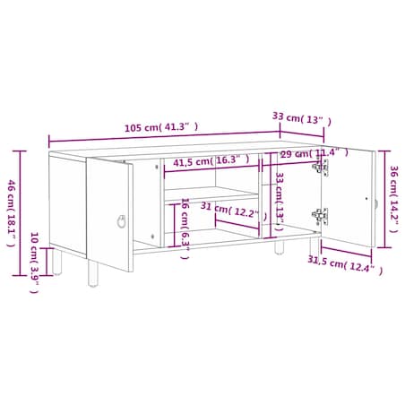 vidaXL Szafka pod telewizor, 105x33x46 cm, lite drewno mango