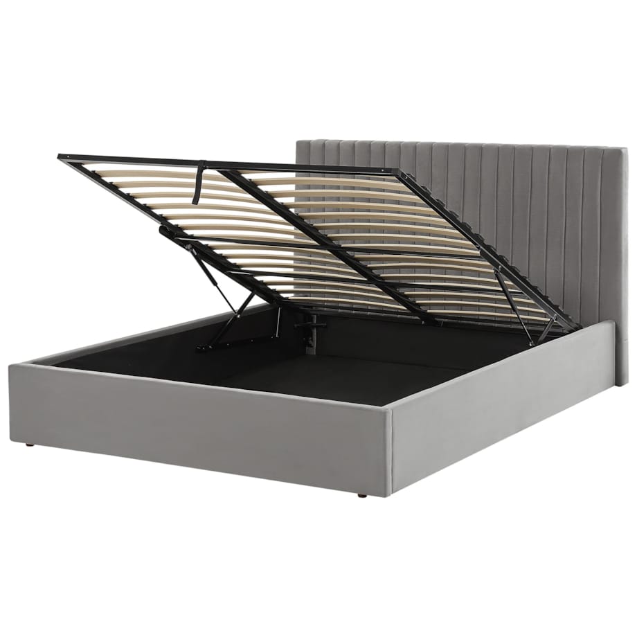Łóżko z pojemnikiem welurowe 160 x 200 cm szare VION