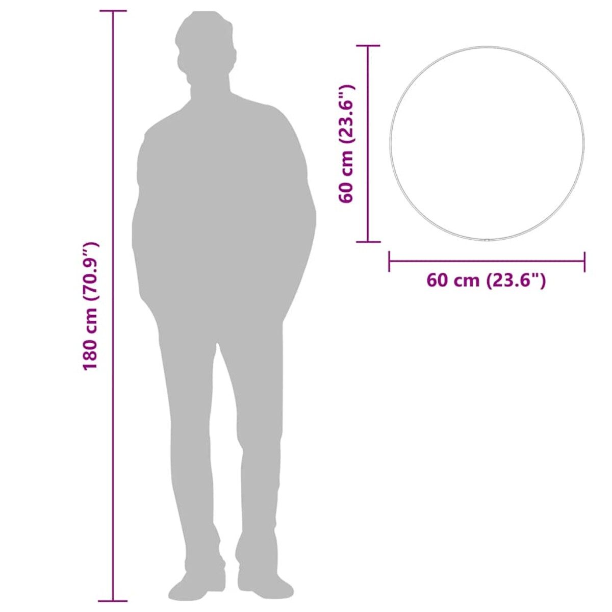 vidaXL Lustro ścienne, srebrne, Ø 60 cm, okrągłe