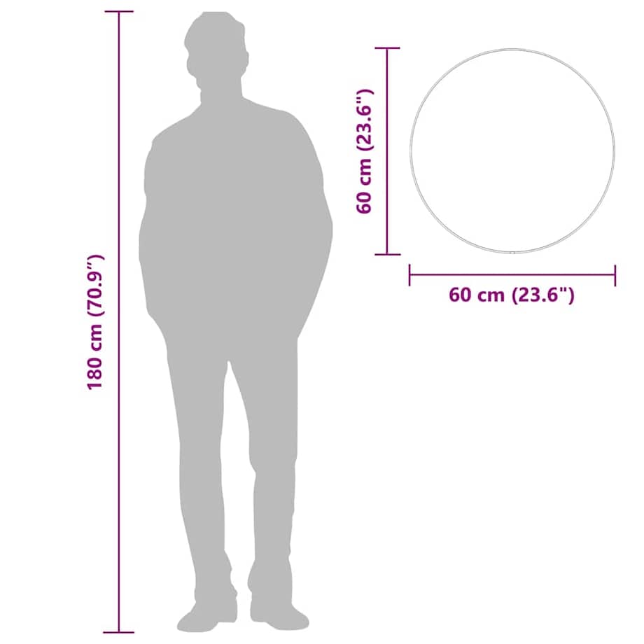 vidaXL Lustro ścienne, srebrne, Ø 60 cm, okrągłe