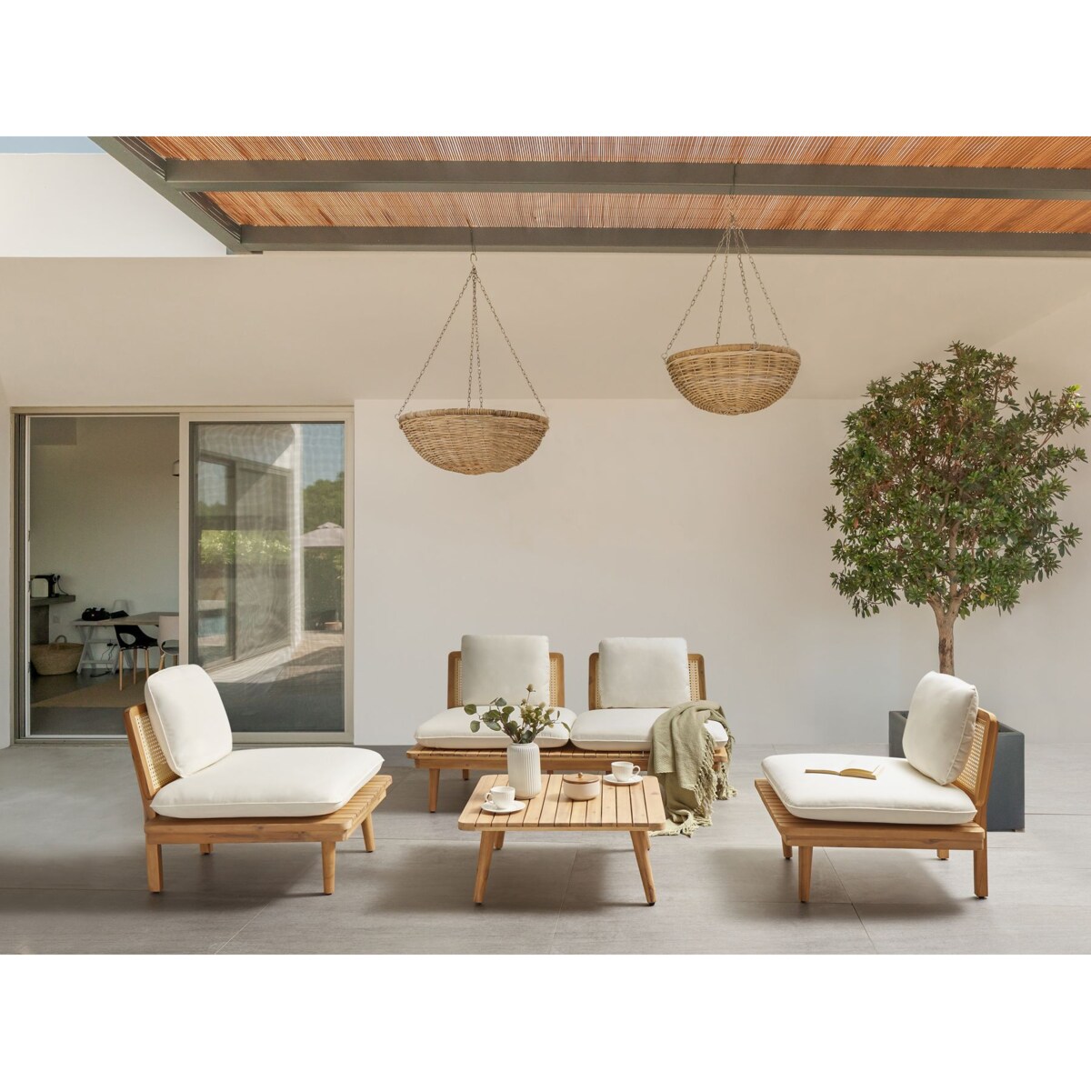 Zestaw wypoczynkowy ACCADIA Drewno akacjowe (certyfikat FSC®) Jasnobeżowy dla 4 osób