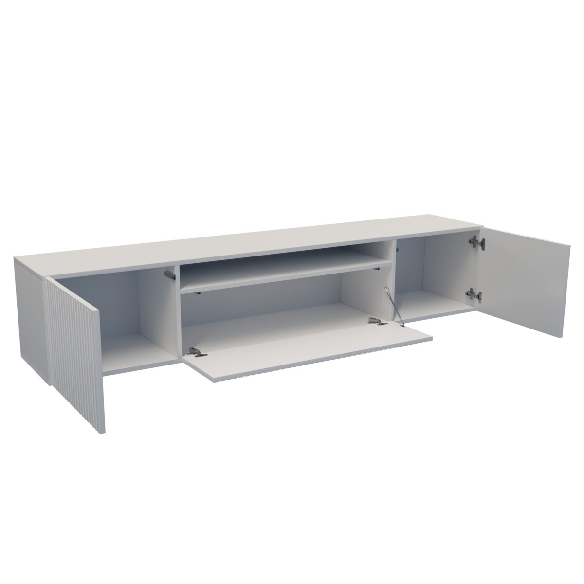 Szafka RTV MARCO 200 cm, wisząca pod telewizor, frezowane fronty- biała