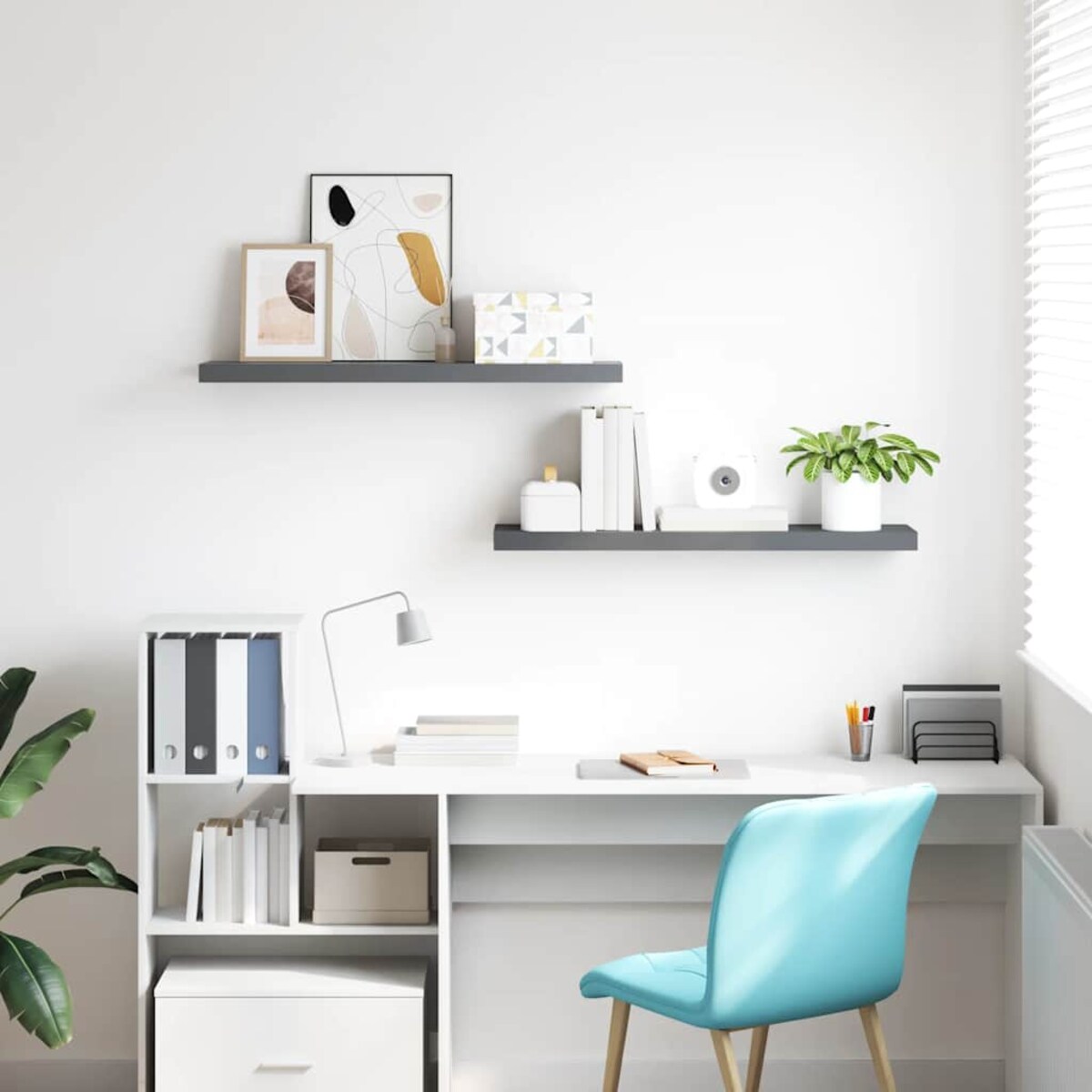 vidaXL Półki ścienne, 2 szt., wysoki połysk, szare, 120x23,5x3,8 cm