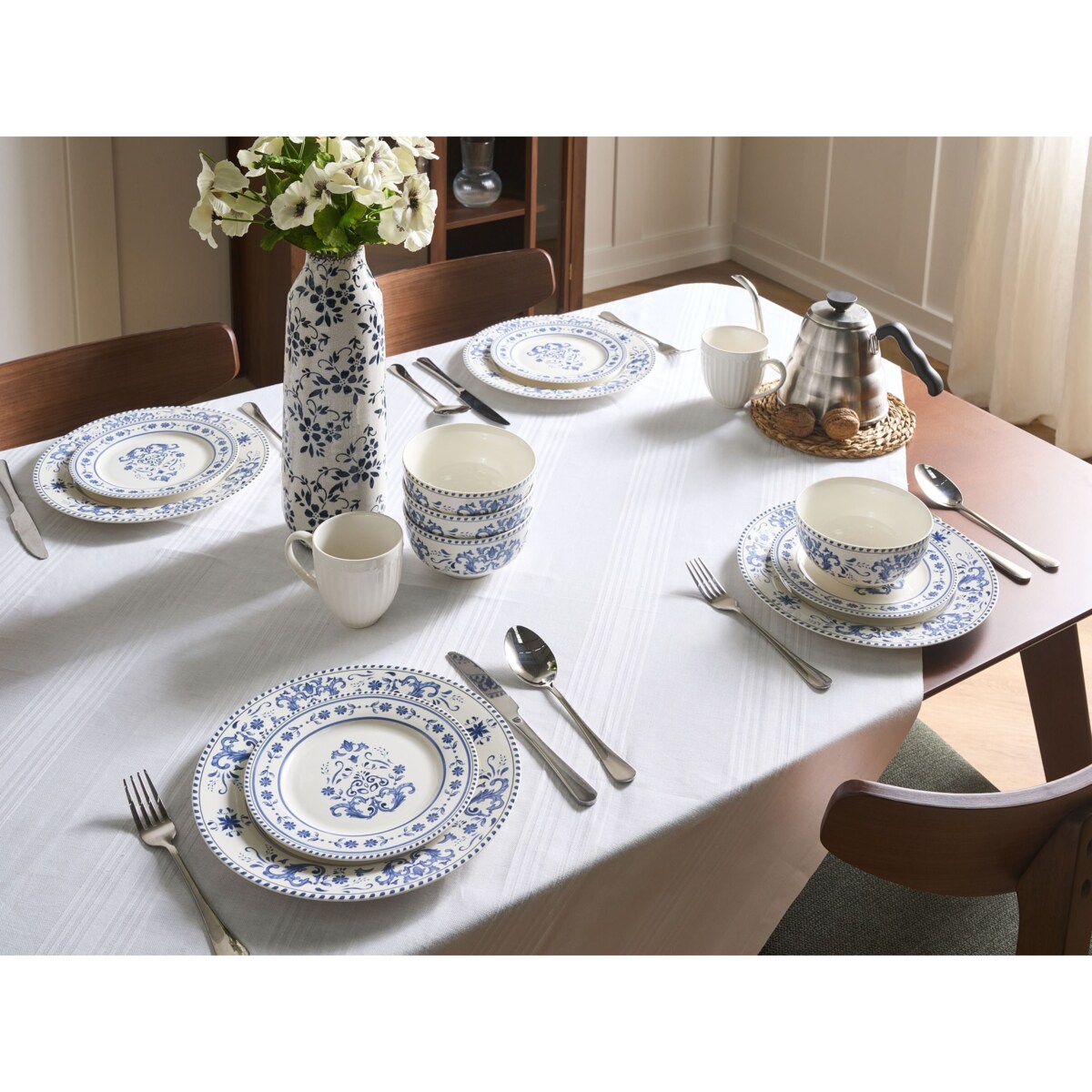 Zastawa stołowa 12-częściowa GALANGAL Porcelana Biały/ niebieski