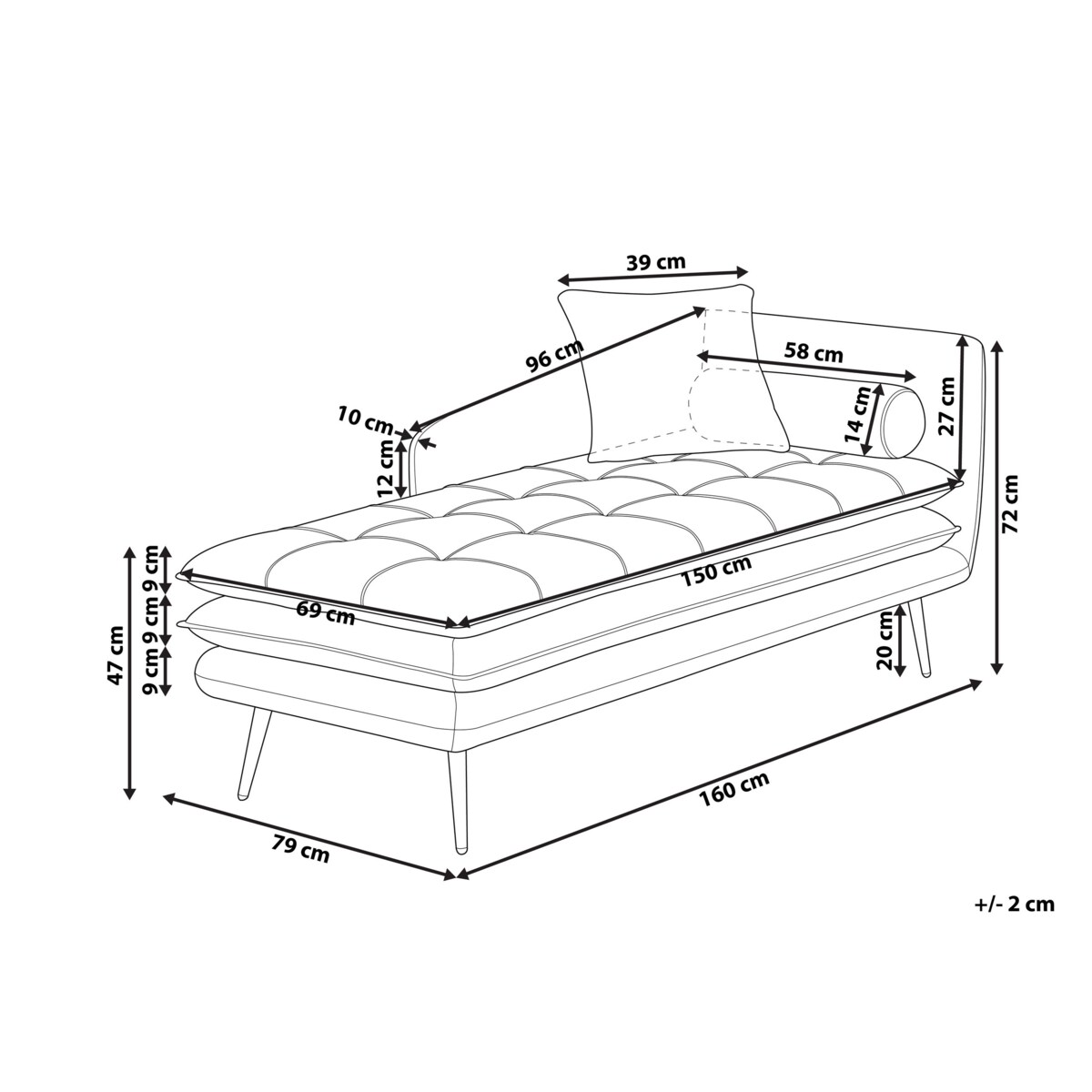 Szezlong welurowy prawostronny beżowo-szary GONESSE