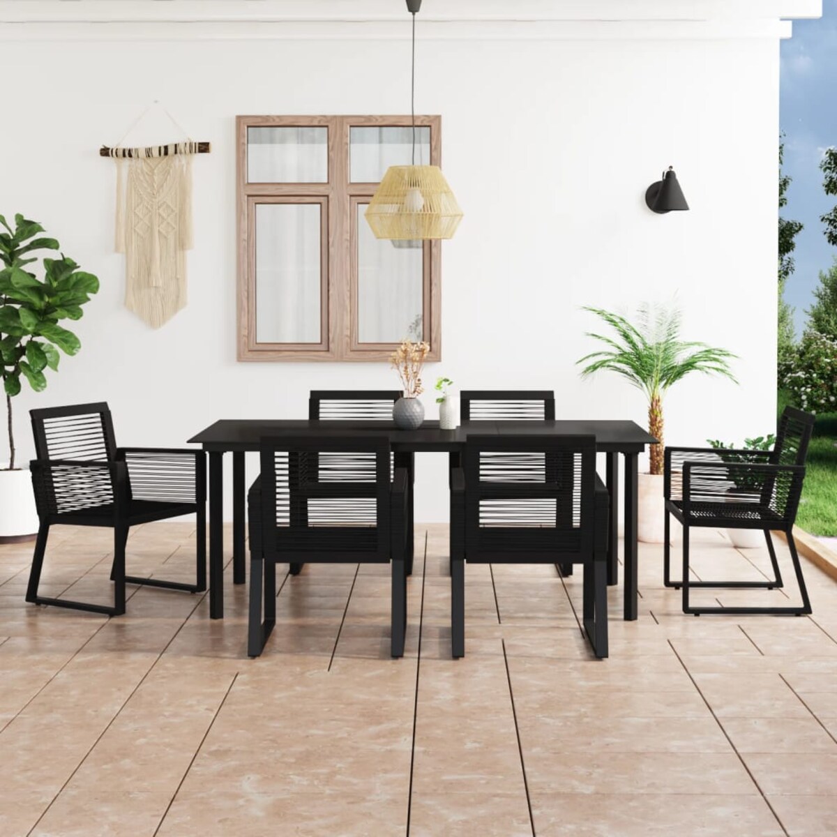vidaXL 7-cz. zestaw mebli ogrodowych, rattan PVC, czarny