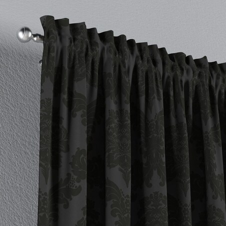 Zasłona na kanale z grzywką 1 szt. 130x260 czarne liście akantu na grafitowym tle