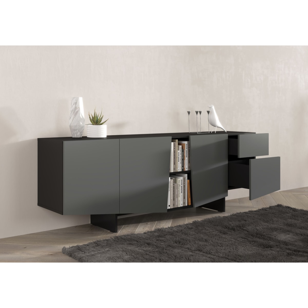 Nowoczesna szara komoda z szufladami Skandica WING / szer. 200 cm