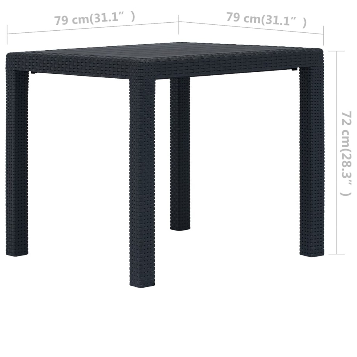 vidaXL Stolik ogrodowy, 79x79x72 cm, plastik stylizowany na rattan