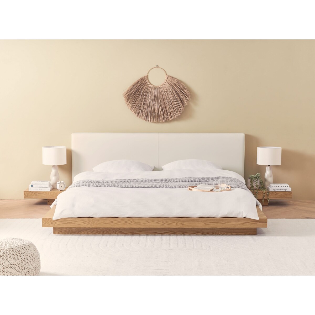 Łóżko z LED ekoskóra 180 x 200 cm jasne drewno ZEN