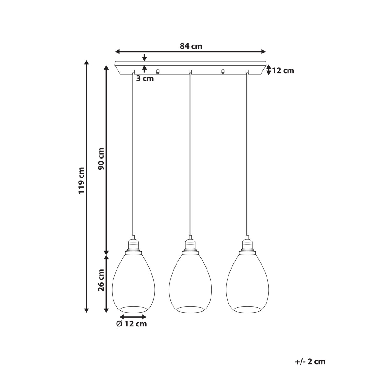 Lampa wisząca szklana 3-punktowa przezroczysta COOSA