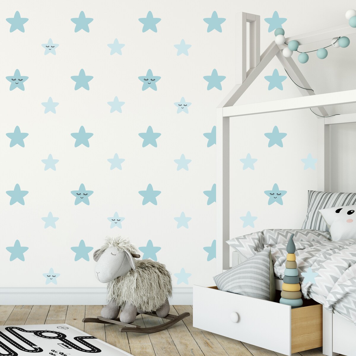 Naklejki Ścienne Dla Dzieci Niebieskie GWIAZDY Gwiazdeczki Styl Boho ZESTAW 120x60cm