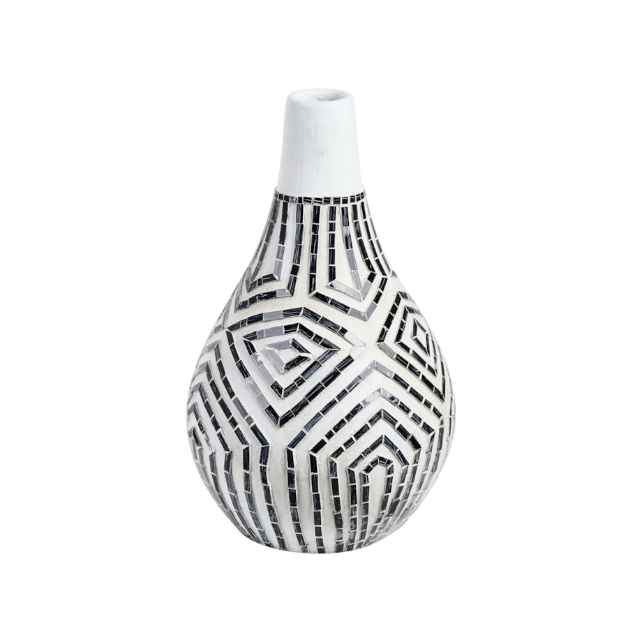 Wazon dekoracyjny z terakoty 50 cm czarno-biały OMBILIN