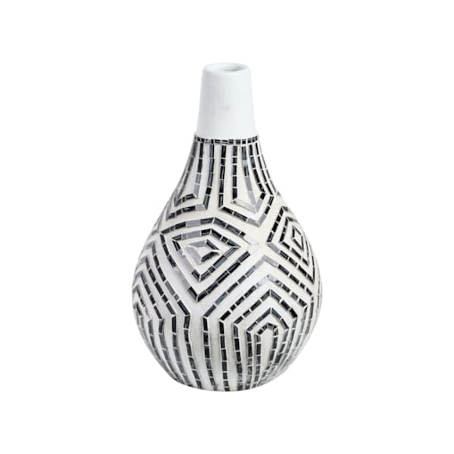 Wazon dekoracyjny z terakoty 50 cm czarno-biały OMBILIN