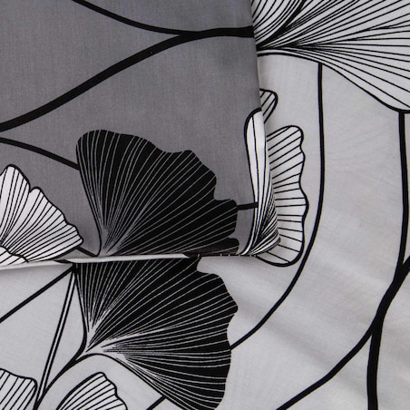 Pościel satyna bawełniana 160x200 Exclusive Cornelia biała w biało-czarne liście miłorzębu