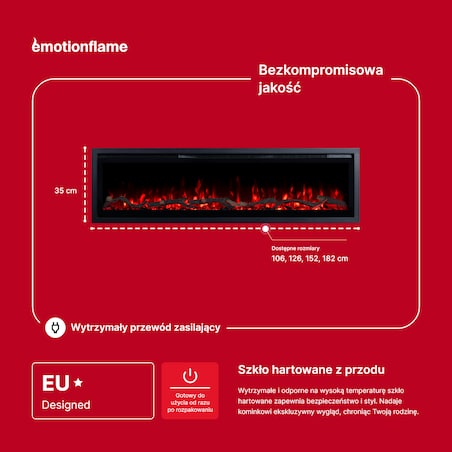 Kominek elektryczny Emotion Flame Regal 152 - ścienny i do zabudowy - 152x35x12 cm - kominek LED z funkcją grzania 900/1800 W