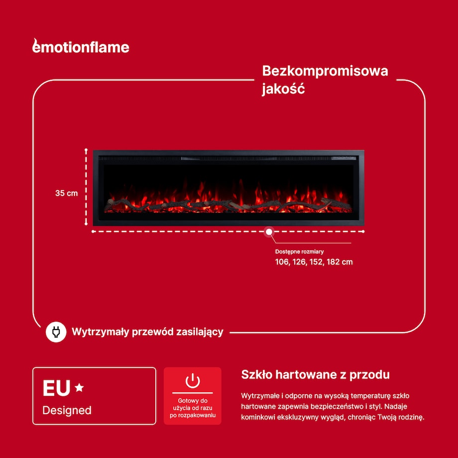 Kominek elektryczny Emotion Flame Regal 152 - ścienny i do zabudowy - 152x35x12 cm - kominek LED z funkcją grzania 900/1800 W