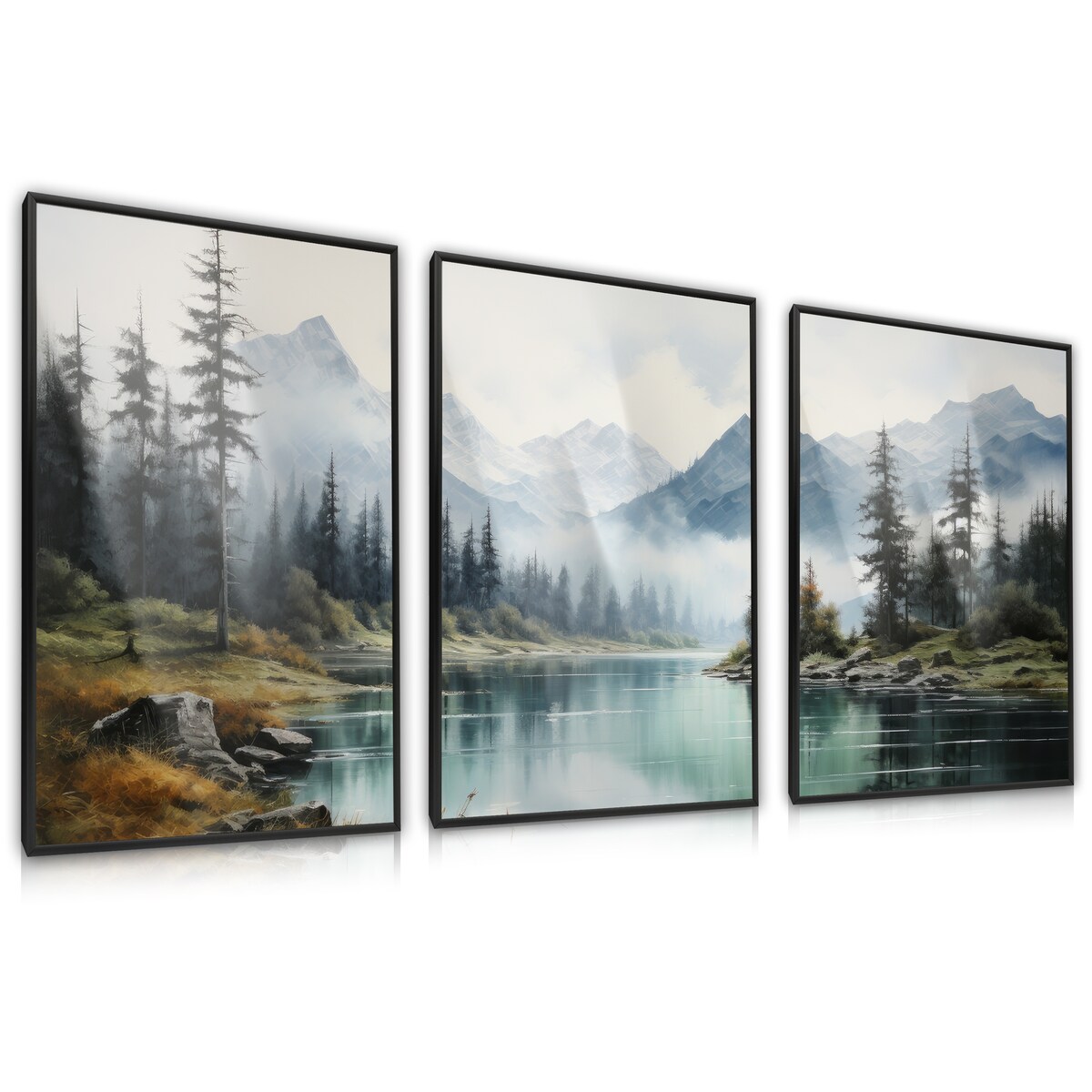 ZESTAW 3X PLAKAT W RAMIE KRAJOBRAZ JEZIORO GÓRY LAS NATURA PANORAMA 60x80cm