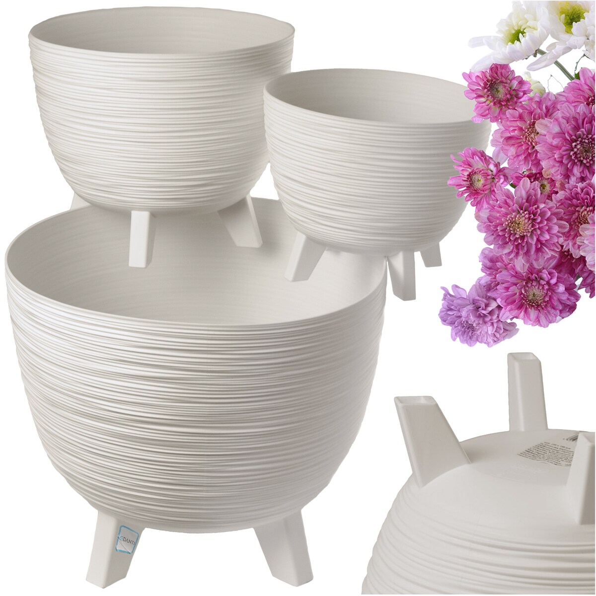 3X Donica Na Kwiaty Zestaw 23,6/29/39,5 Cm Na Nóżkach Doniczka Misa Do Domu Ogrodu