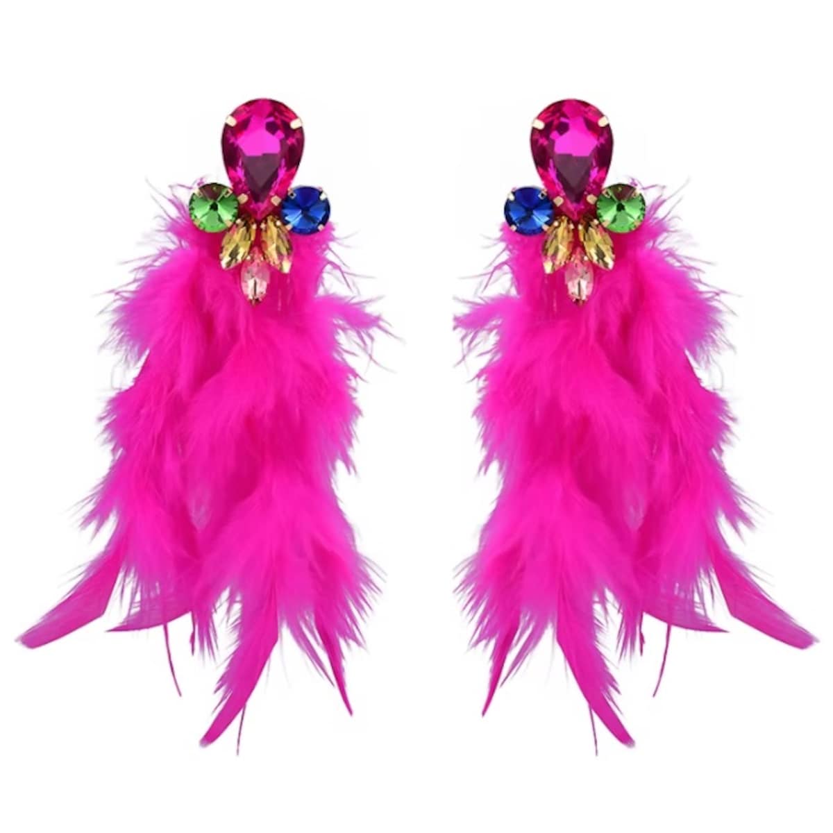 KOLOROWE kolczyki złote długie wiszące z cyrkoniami PIÓRAMI tęczowe damskie