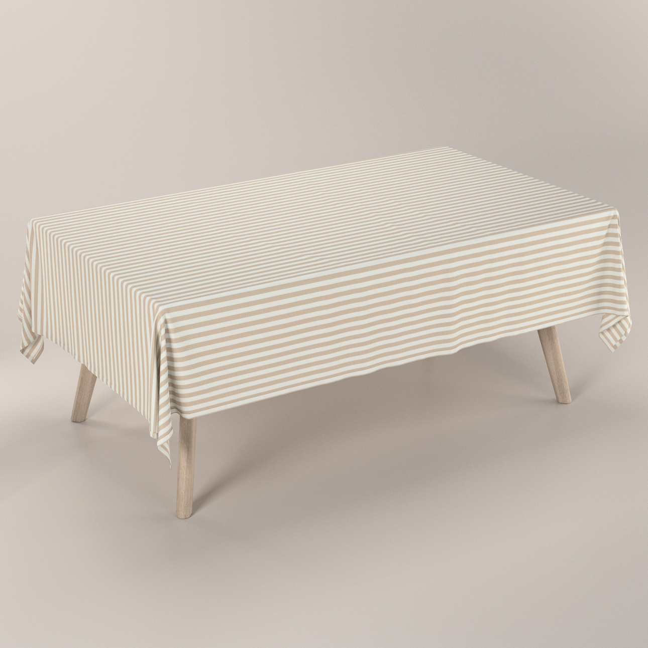 Obrus prostokątny 130 x 160 cm beżowo-białe pasy (1,5cm)