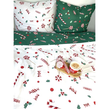 Dwustronna pościel bawełniana 200x220 - Świąteczna laski cukrowe