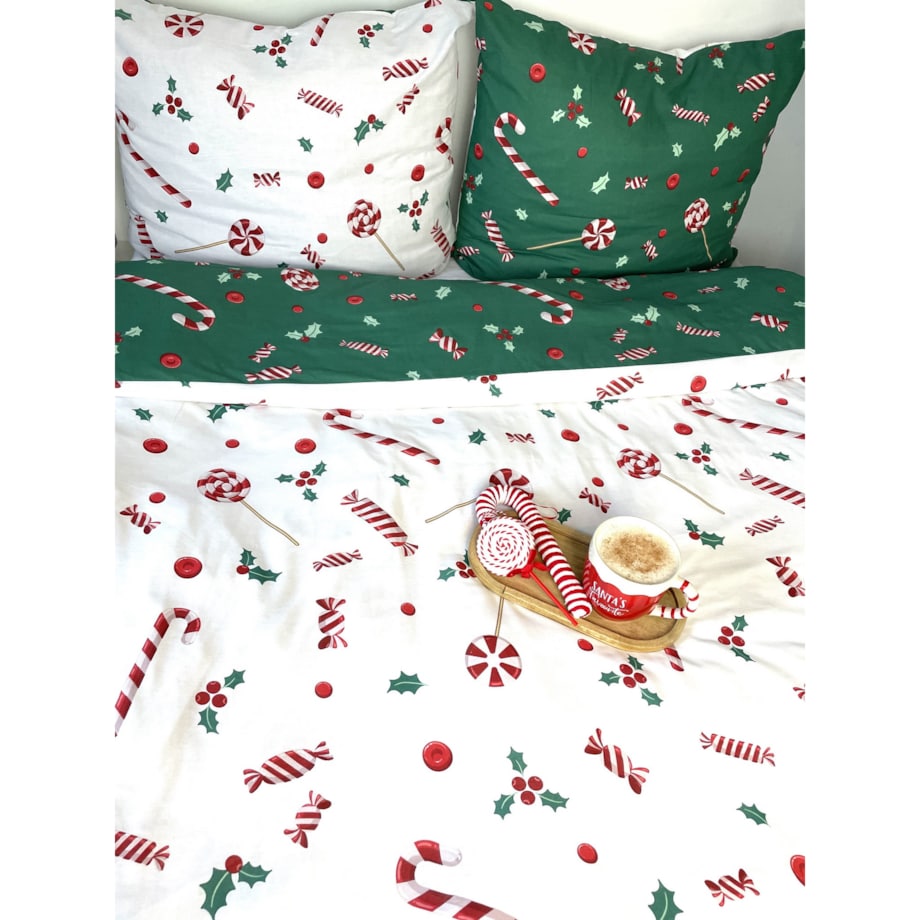 Dwustronna pościel bawełniana 200x220 - Świąteczna laski cukrowe