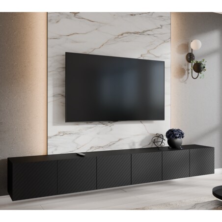 Szafka RTV NIKOL 300 cm pod telewizor, frezowane fronty, zamknięta- czarna