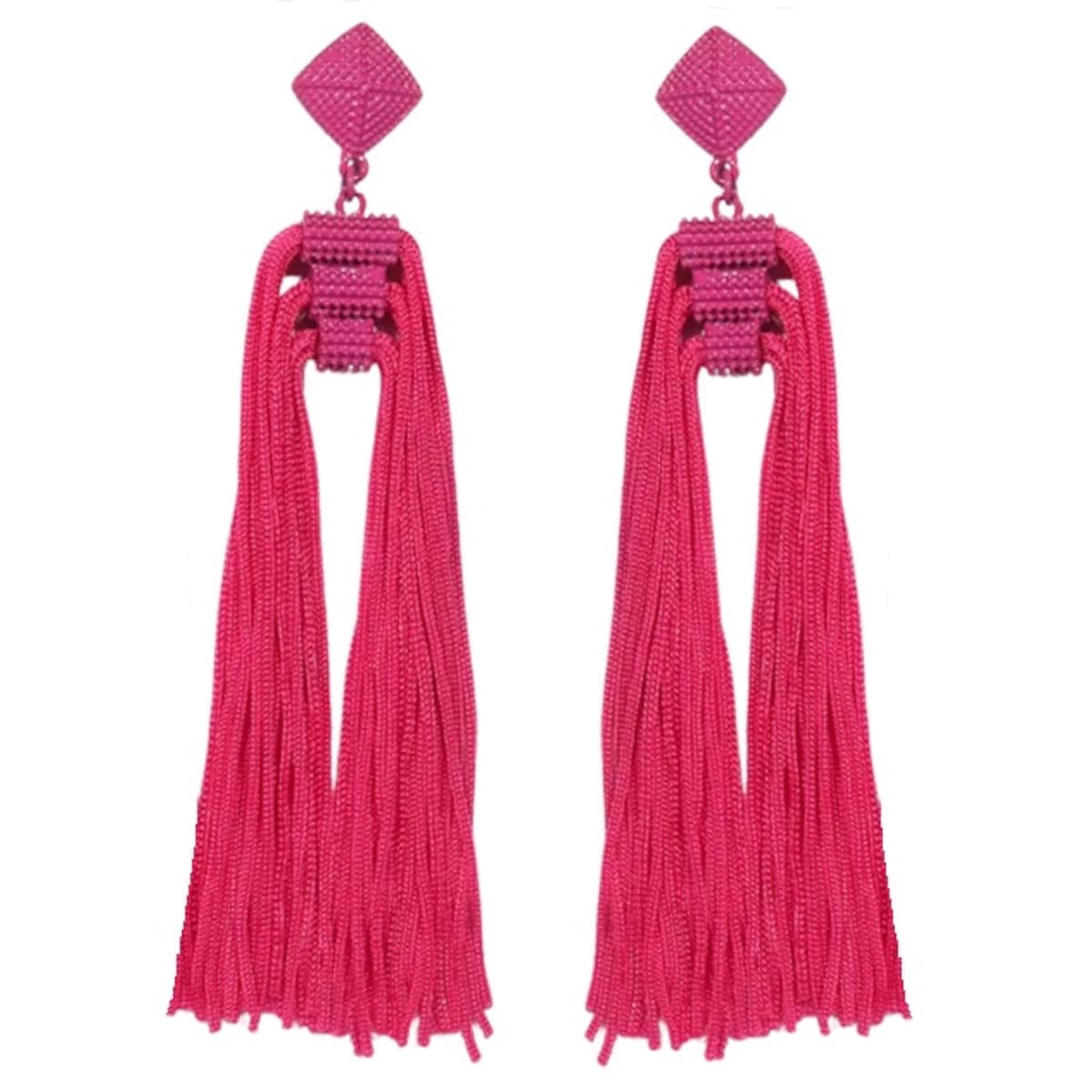 Kolczyki długie FUKSJA frędzle chwosty nitki sznurki wiszą zjawiskowe róż