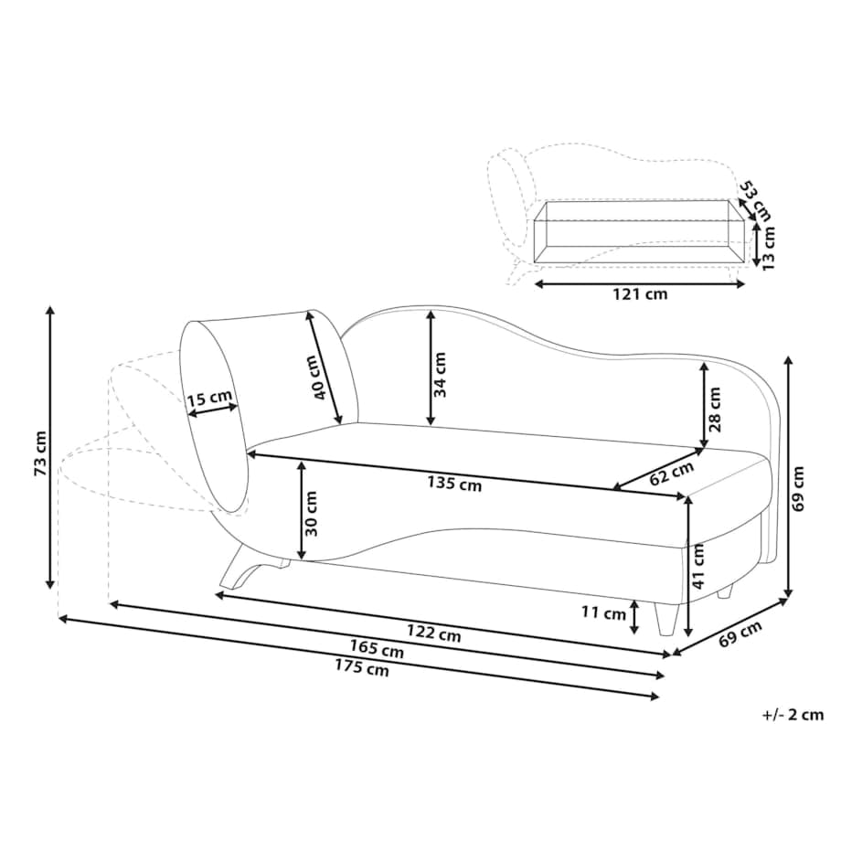 Szezlong z pojemnikiem lewostronny zielony MERI II