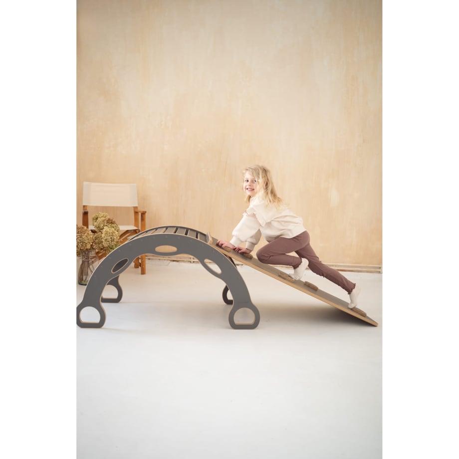 DUŻY bujak montessori z uchwytami + DUŻA zjeżdżalnia CHMURKI - szary