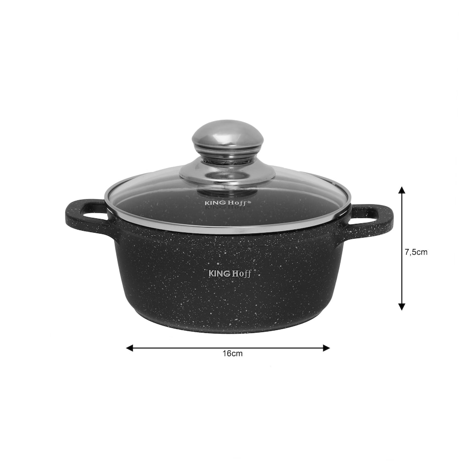 Garnek z powłoką marmurową 1.3L 16cm indukcja gaz KINGHOFF