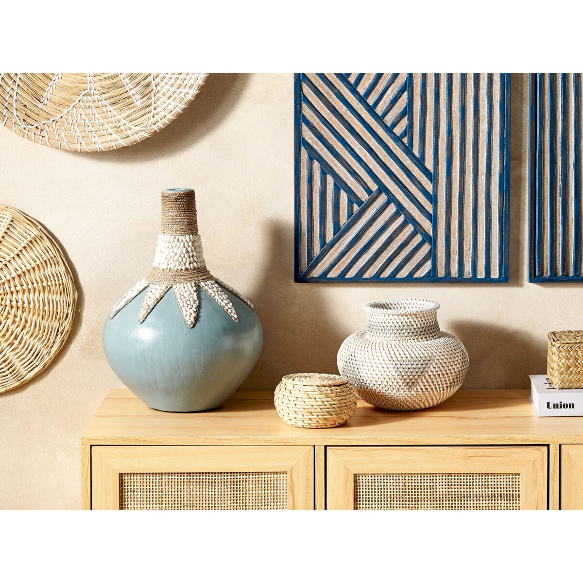 Wazon dekoracyjny z terakoty 43 cm niebieski SILAU