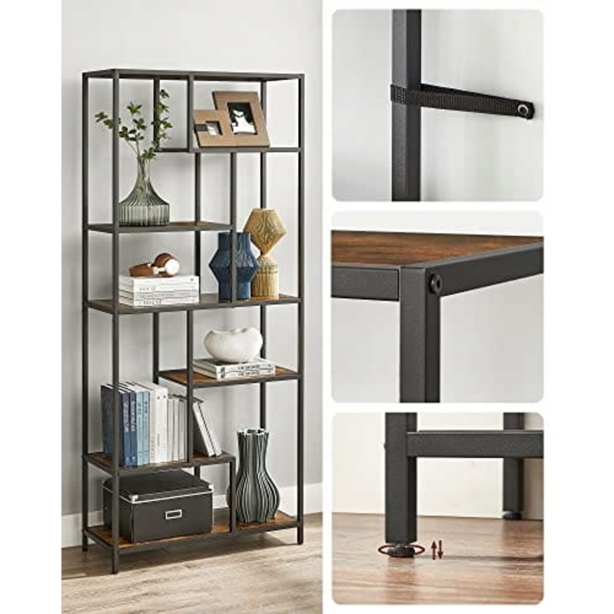 Regał 80X30X180 Cm Rustykalny Brąz, Czarny