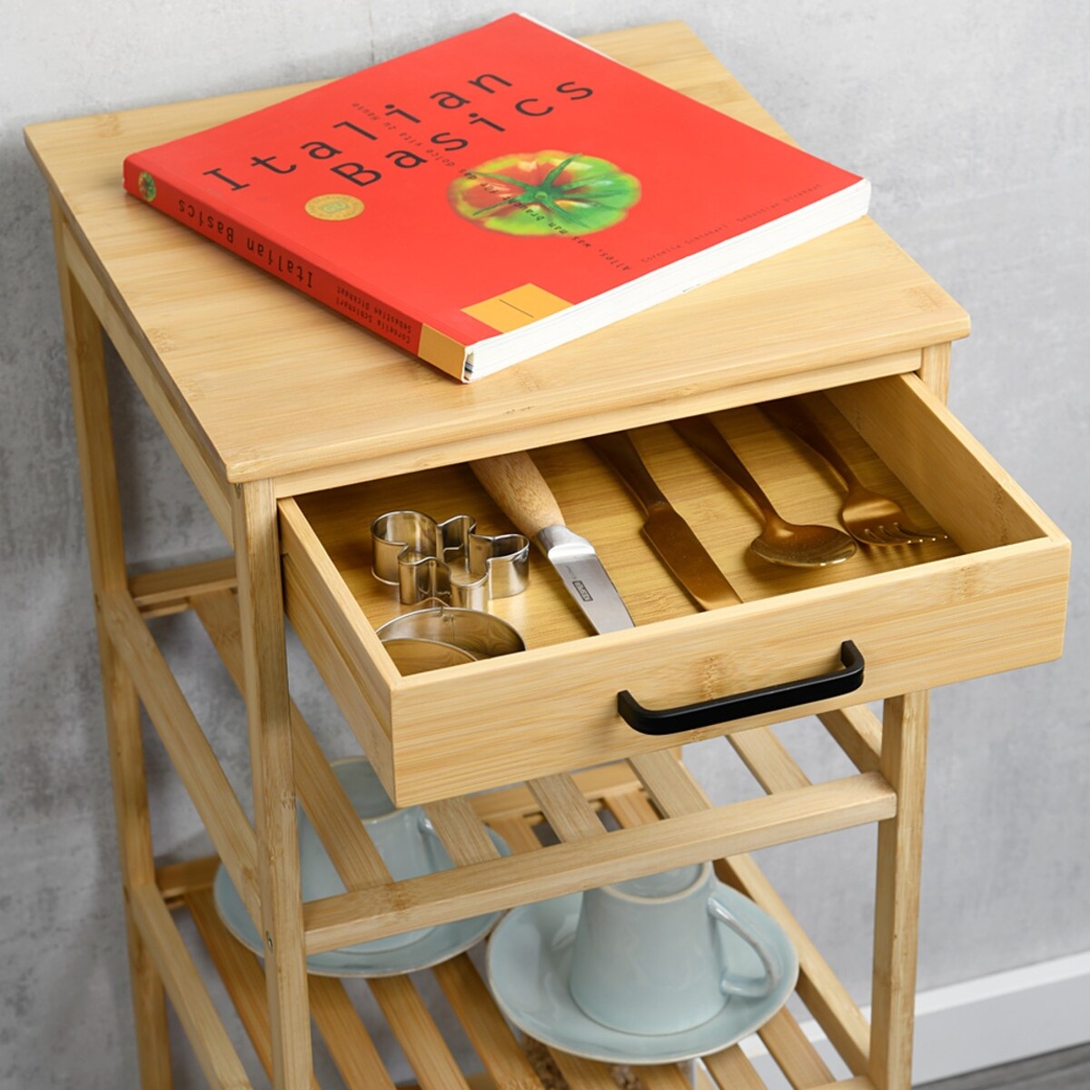 Kuchenny wózek KESPER, 33 x 33 x 73 cm, wykonany z bambusa