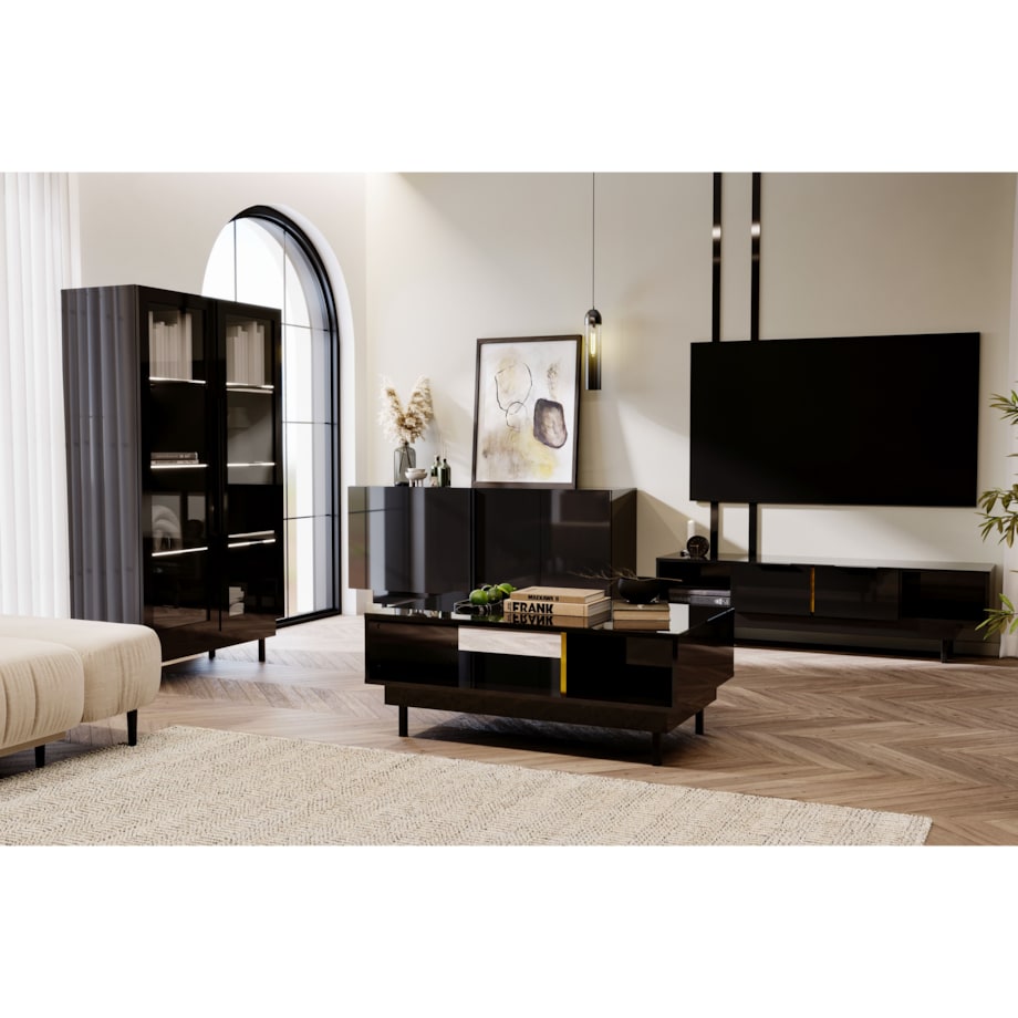 Elegancki czarny stolik Dancan ARTEMISA ze złotymi dodatkami