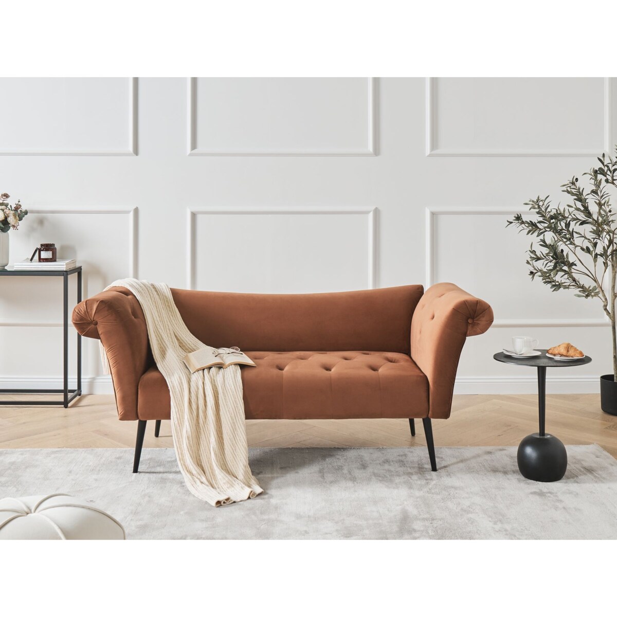 Szezlong NANTILLY Welur Złoty brąz