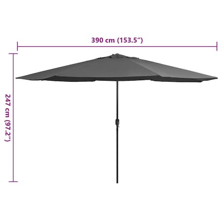 vidaXL Parasol ogrodowy na metalowym słupku, 390 cm, antracytowy