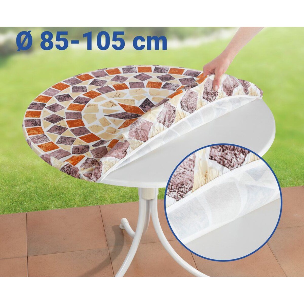 Cerata ogrodowa z gumką na okrągły stół, mozaika, Ø 85-105 cm