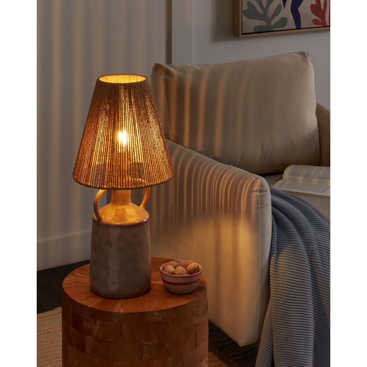 Lampa stołowa LARISSOS Ceramika Beżowoszary