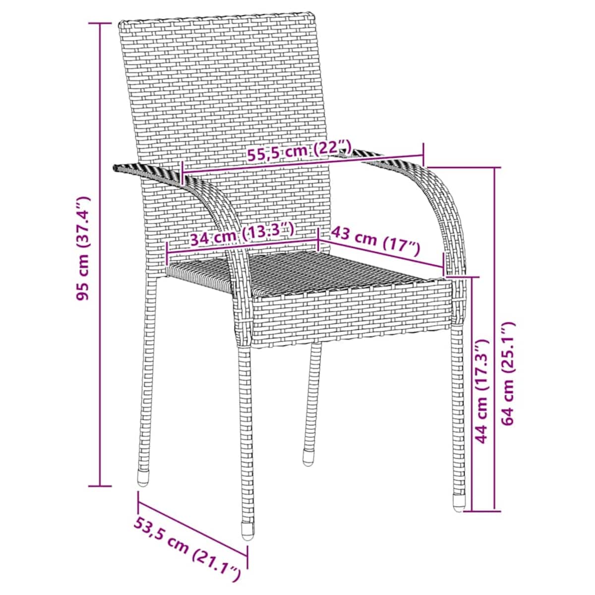 vidaXL Sztaplowane krzesła ogrodowe, 6 szt., polirattan, czarne