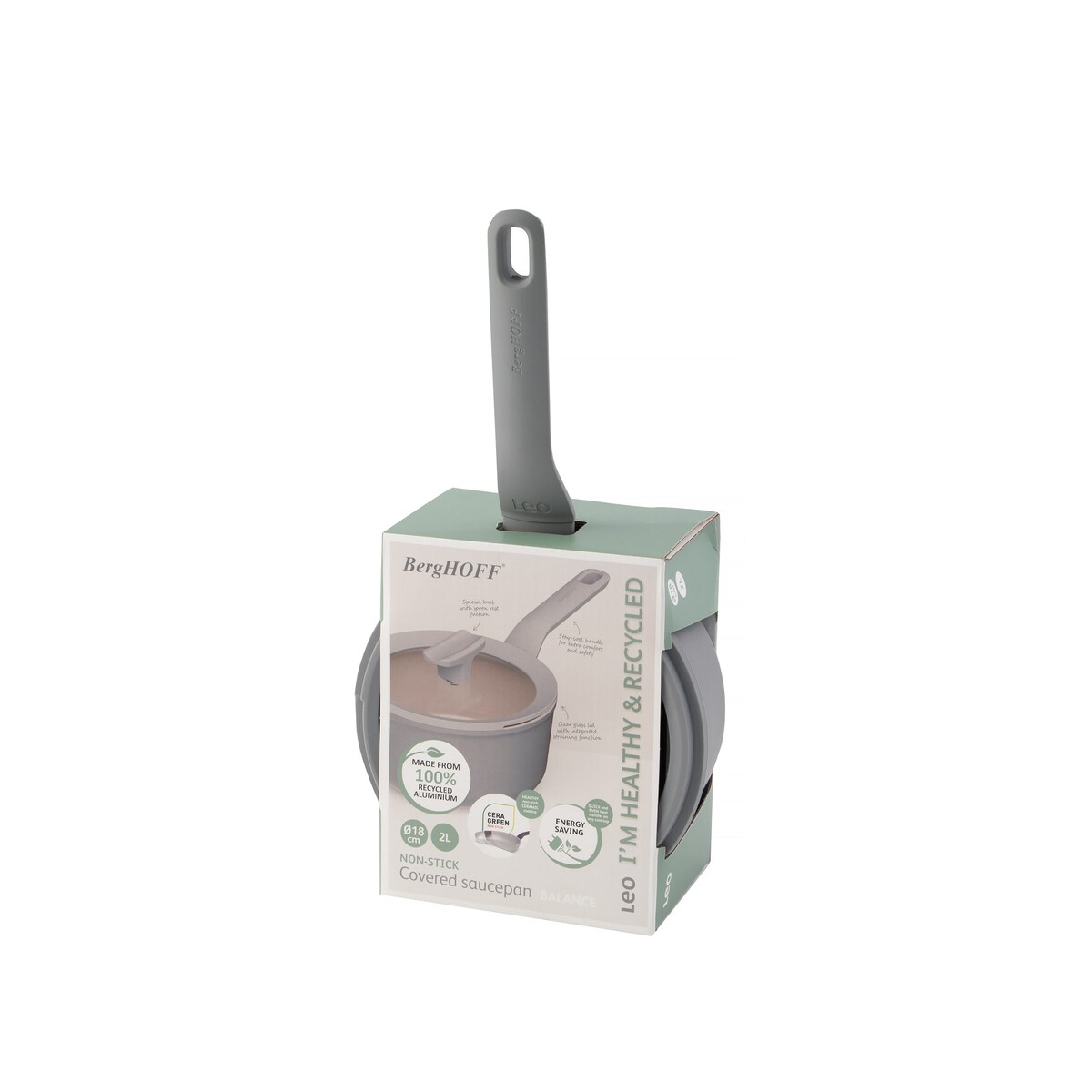 Rondel z pokrywą szary z powłoką ceramiczną Balance Eco Grey 18 cm, 2 L BergHOFF