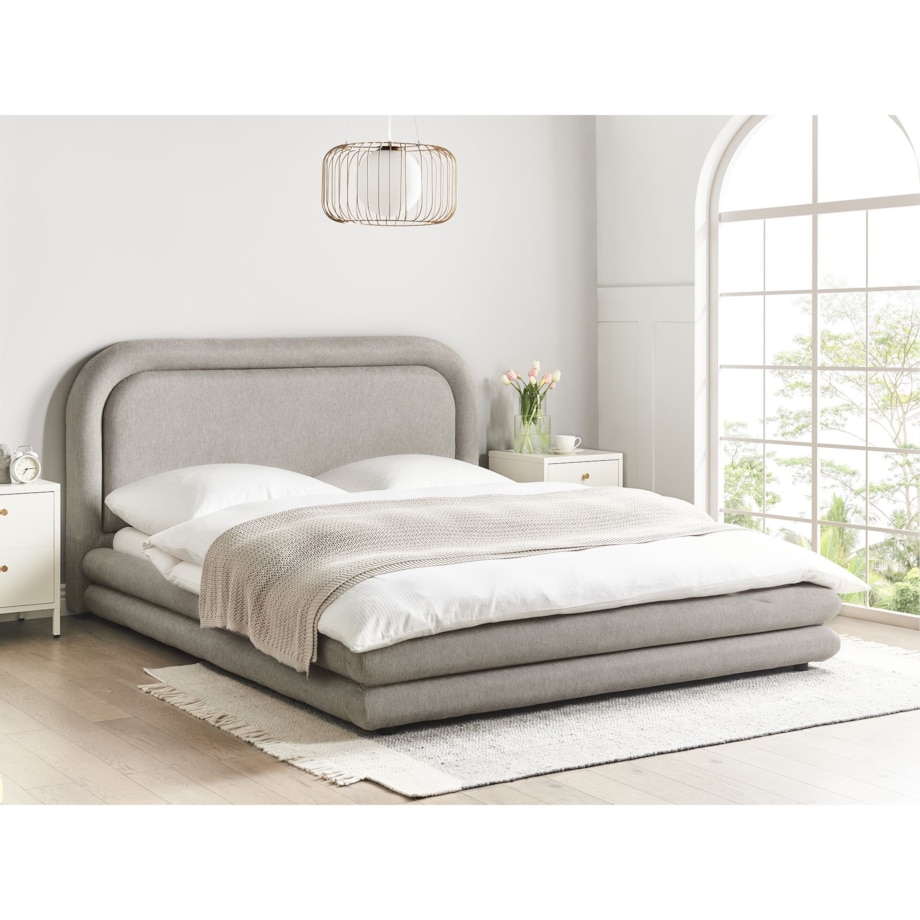 Łóżko Len syntetyczny LAVARDENS 160 x 200 cm Beżowoszary