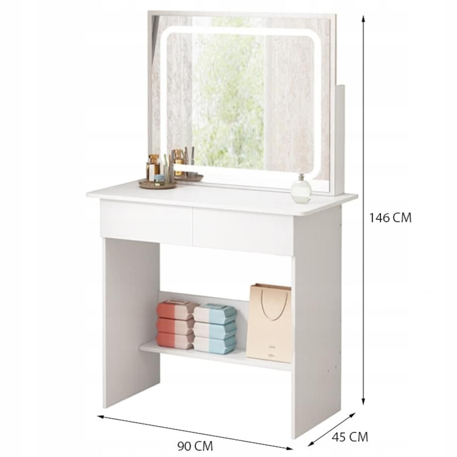 Toaletka kosmetyczna do makijażu z lustrem led nowoczesna 90 cm