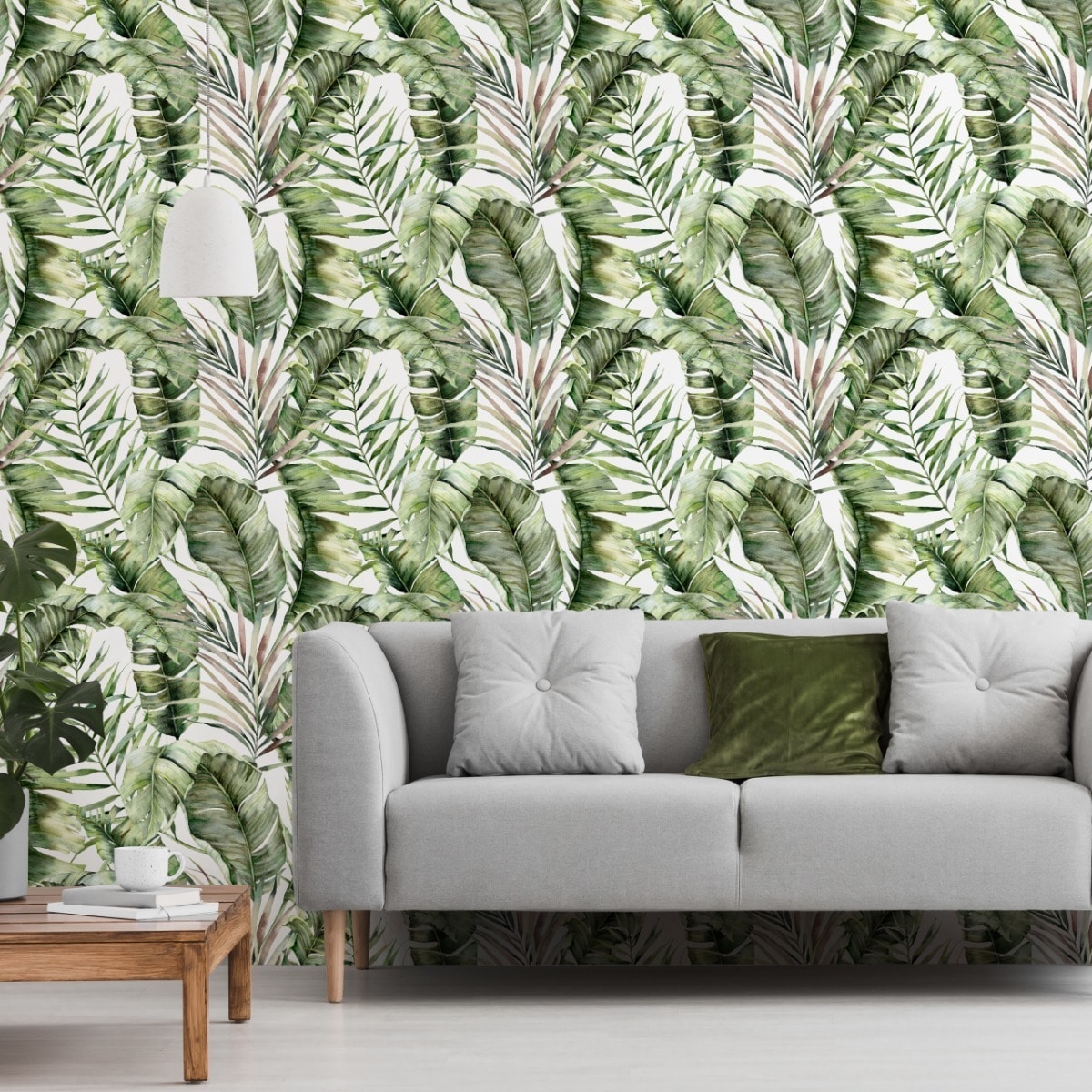 Tapeta LIŚCIE Bananowca Palmy Akwarela