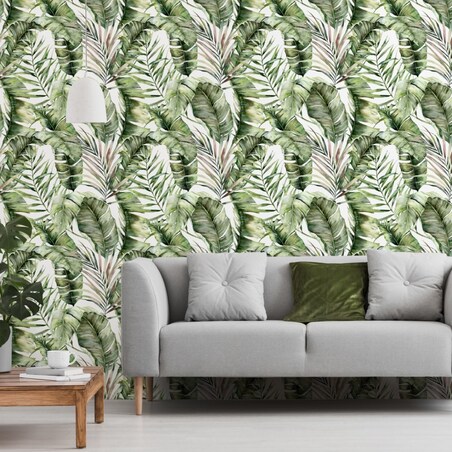 Tapeta LIŚCIE Bananowca Palmy Akwarela