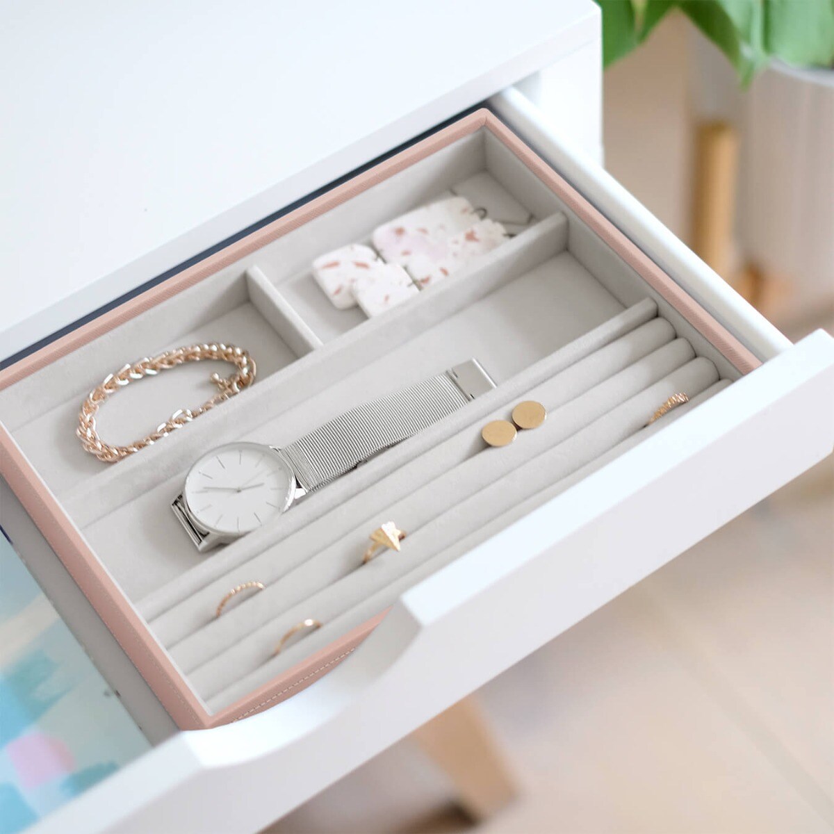 Szkatułka na biżuterię Stackers 4 komorowa classic jasnoróżowa