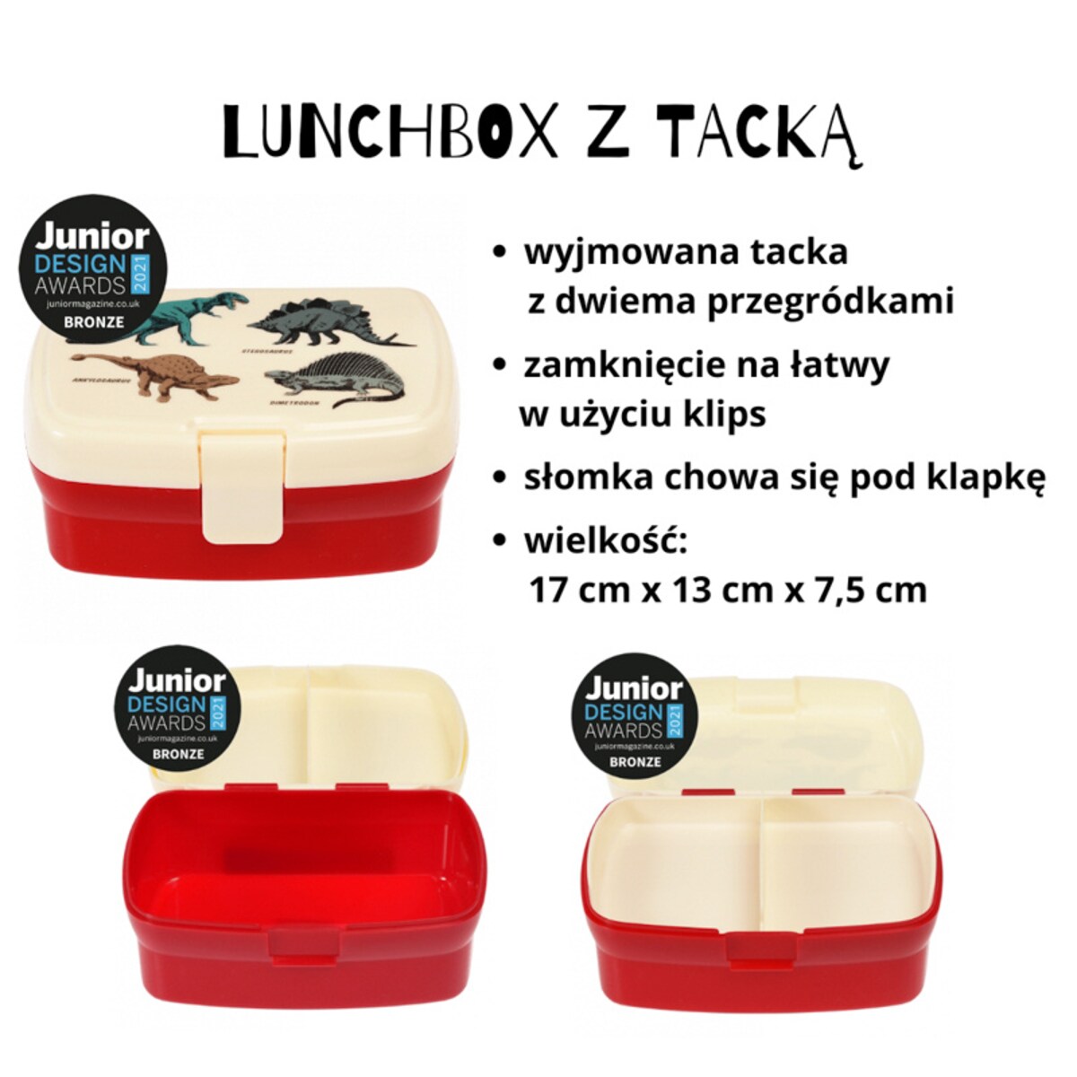 Zestaw do szkoły: bidon ze słomką 500 ml + Lunchbox z tacką Dinozaury, Rex London